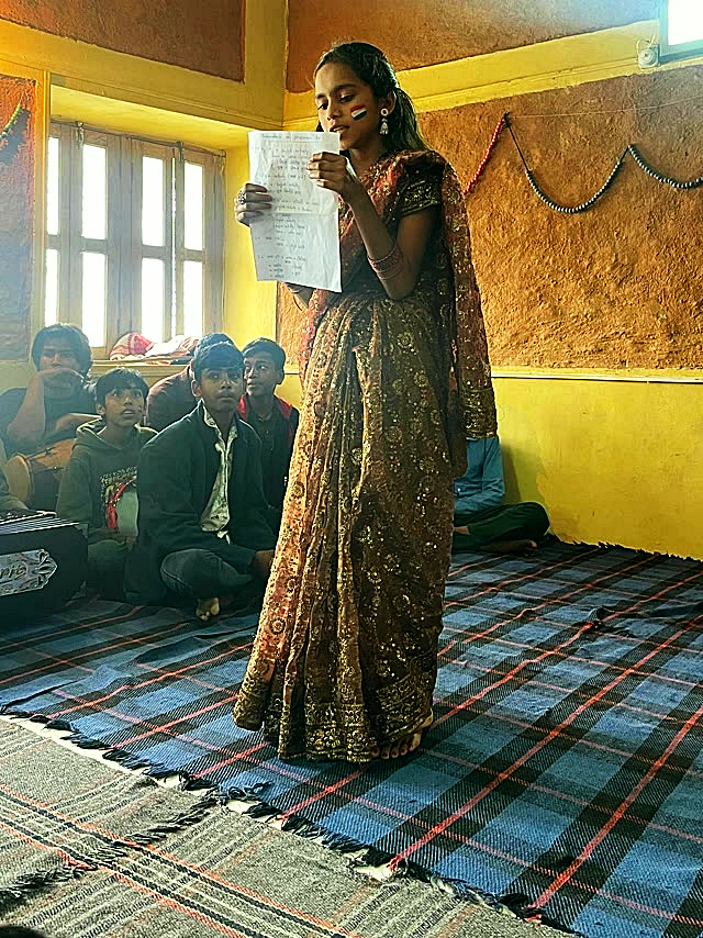 A student performing a monologue